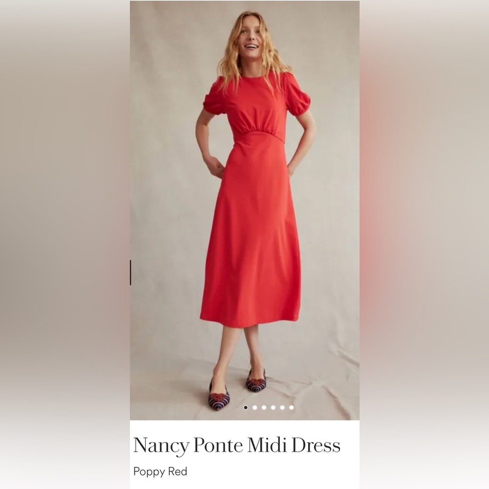 Boden Nancy Ponte Midi Dress. NWT. Poppy Red. US Size 14R.